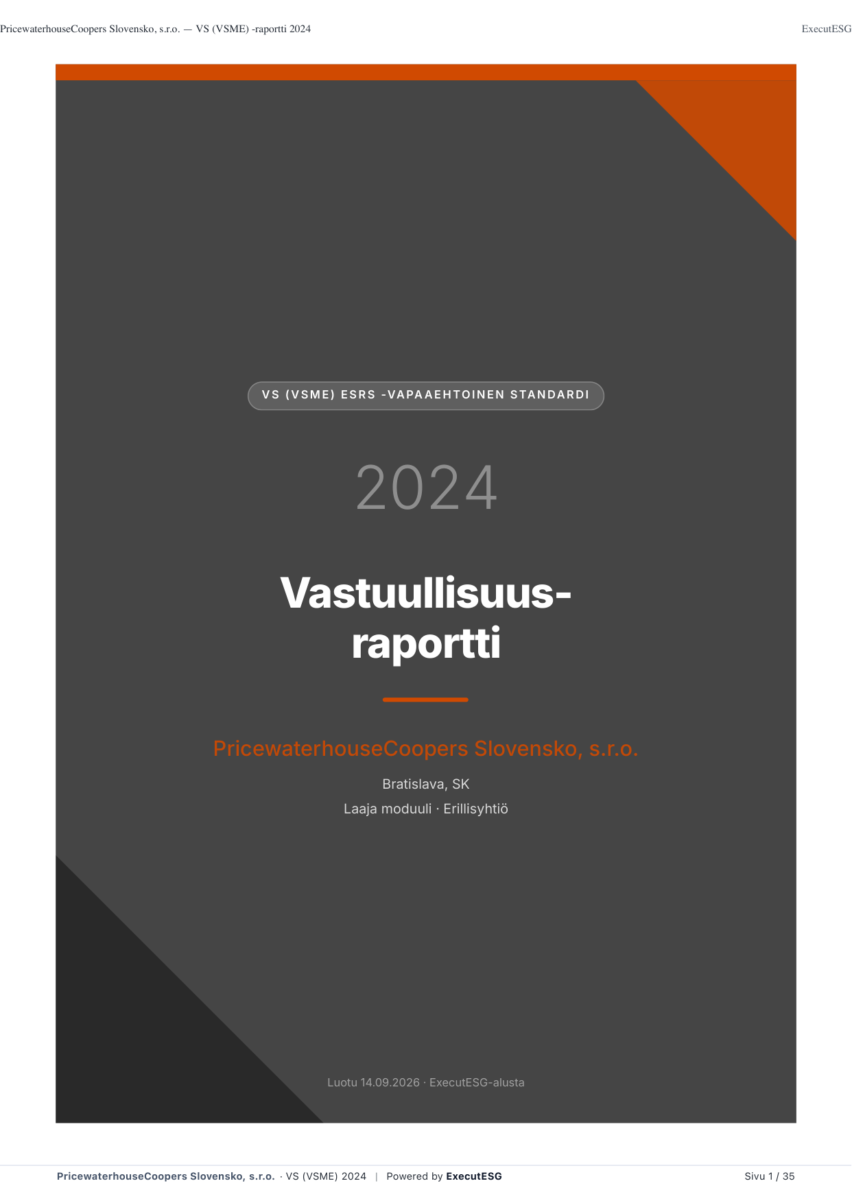ExecutESG VS (VSME) Malliraportin kansi (Suomi)